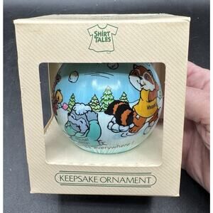 1980, 1981, 1982 Hallmark SHIRT TAILS Satin Ball Ornament Christmas Winter -30D